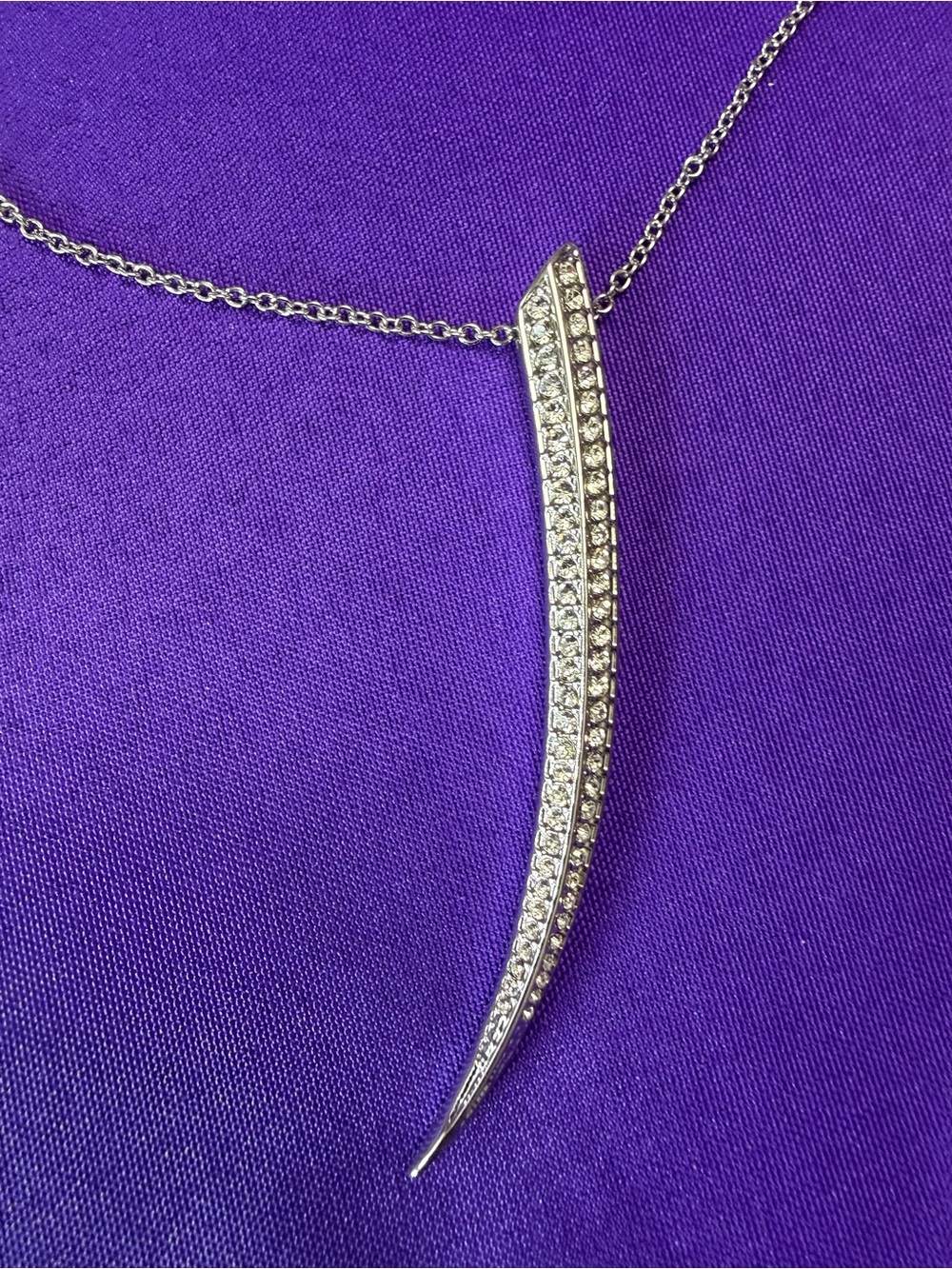 Park Lane Silver Crystal Tusk Horn Pendant Necklace Rhinestone Statement